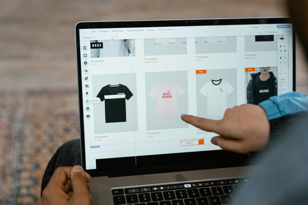 Person browsing an online store for digital products.
