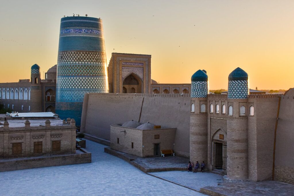 Khiva walled city Ichan Kala at sunset