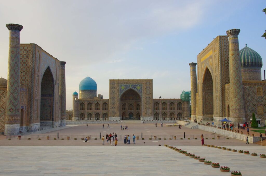 Uzbekistan travel guide 2026 – Registan Square at golden hour in Samarkand